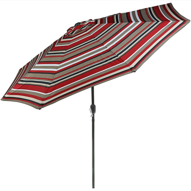 Sunnydaze Outdoor Aluminum Patio Umbrella with Solar LED Lights, Tilt, and Crank - 9' - Awning Stripe