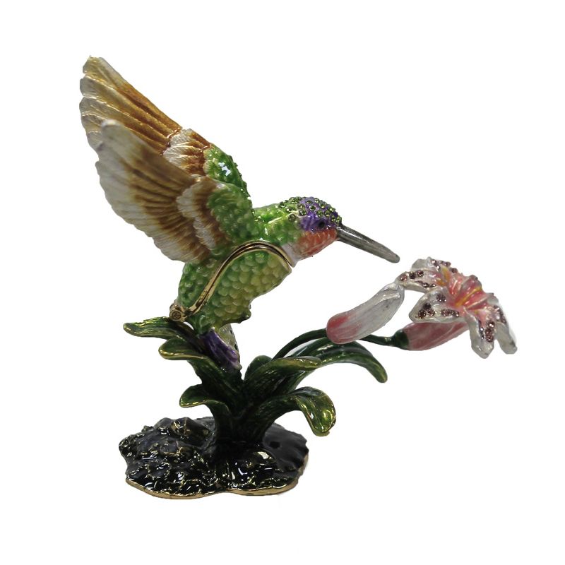 Hinged Trinket Box 3.5" Hummingbird With Flower Lily  Nectar  -  Decorative Figurines