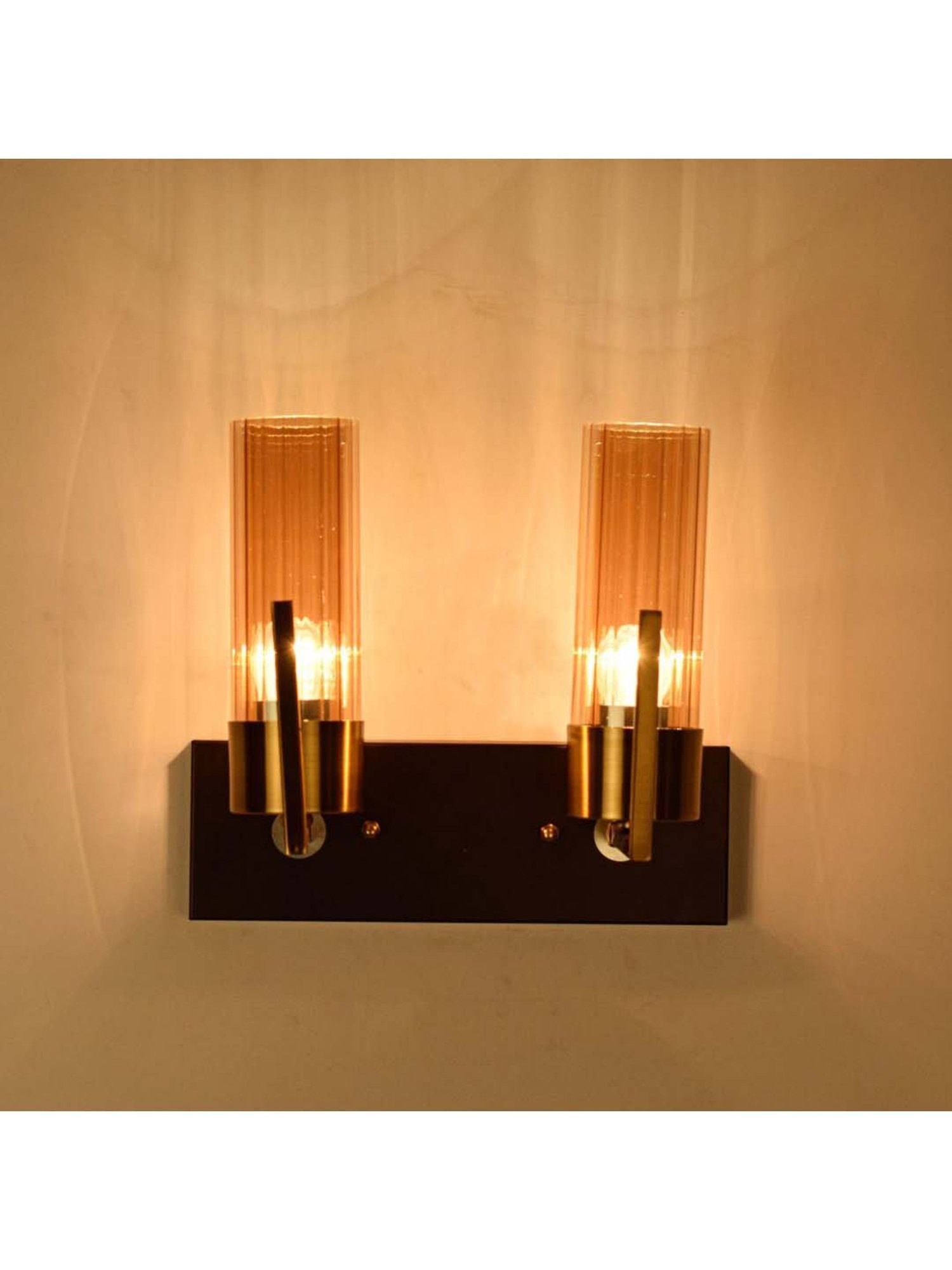 Kapoor E Illuminations Golden Brass Grove Amber Glass Double Shade Wall Light