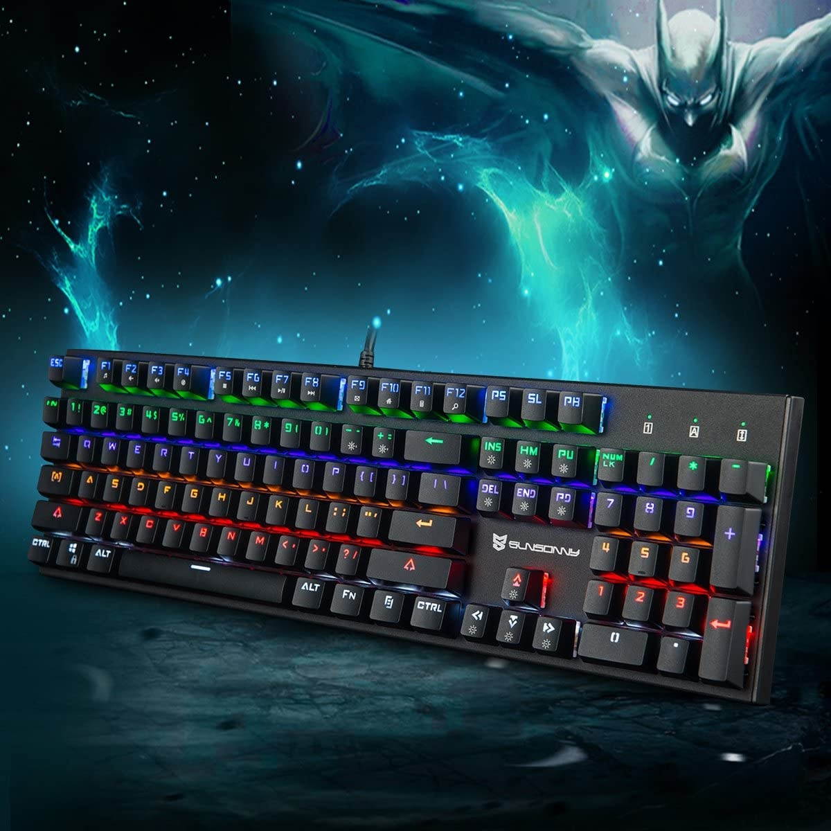 Weekly 56% Off Merdia Mechanical Keyboard Gaming Keyboard with Blue Switch Wired 6 Colors Led Backlit Keyboard Full Size 104 Keys US Layout