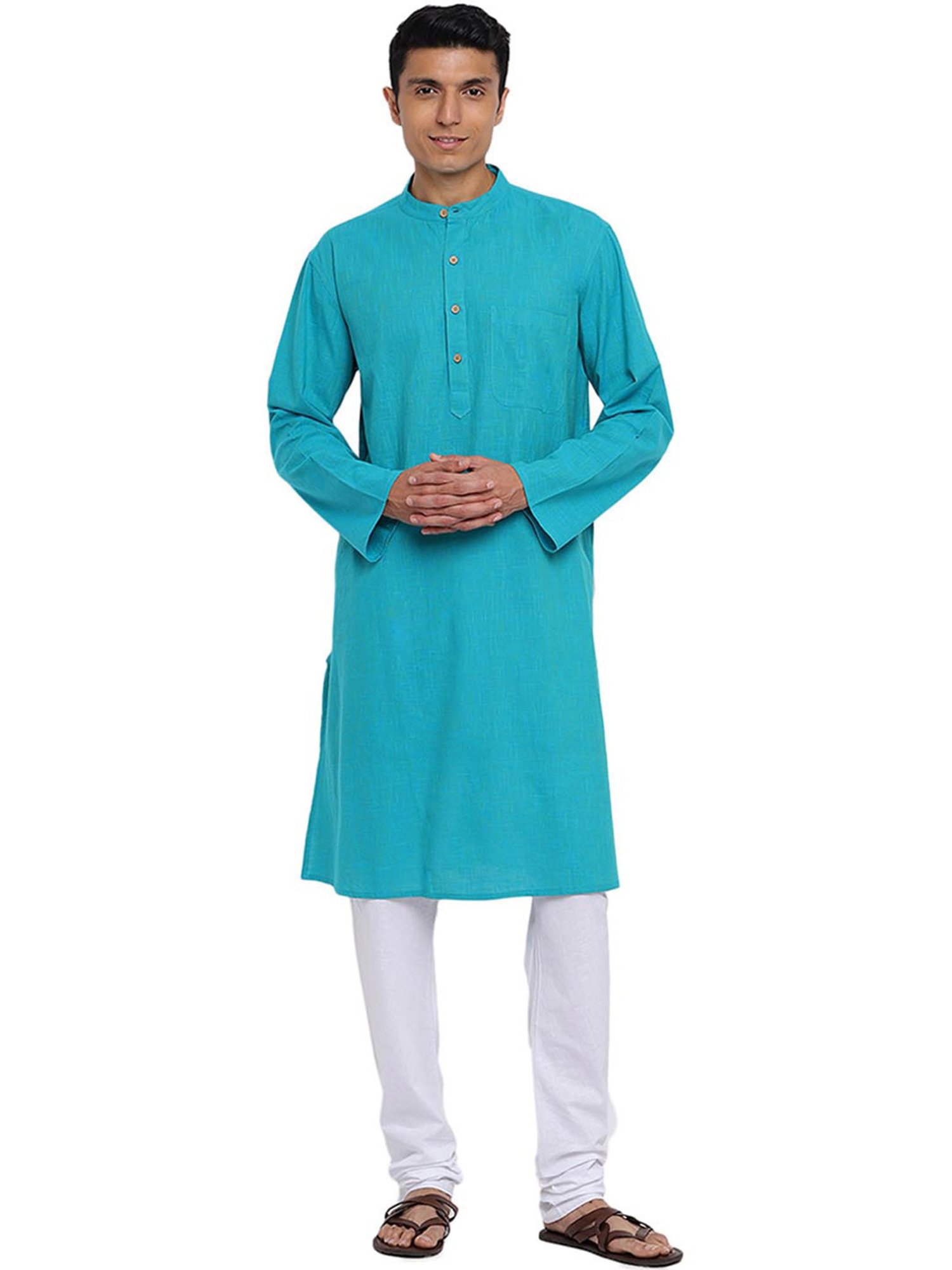 Fabindia Turquoise Cotton Comfort Fit Kurta