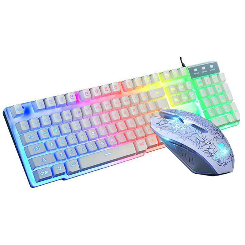 Gaming Keyboard Multi-Functional Digital Dial Media Keys Gaming Keyboard Mouse Set Rainbow LED USB Illuminated for PC Laptop RGB Mechanical Gaming Keyboard Backlit RGB LED Dust and Spill Resistant