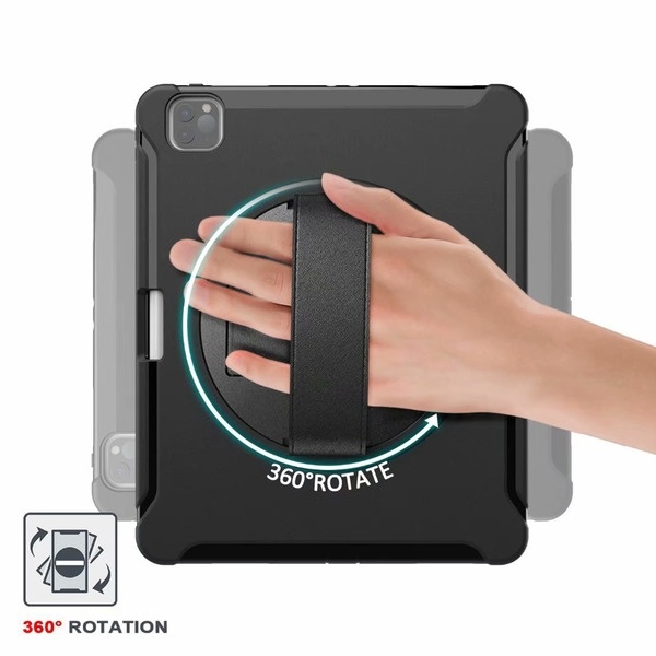 Military Grade Hybrid Armor Case with Hand Strap & Kickstand for iPad Pro 12.9 inch (3rd, 4th and 5th Generation) - Black