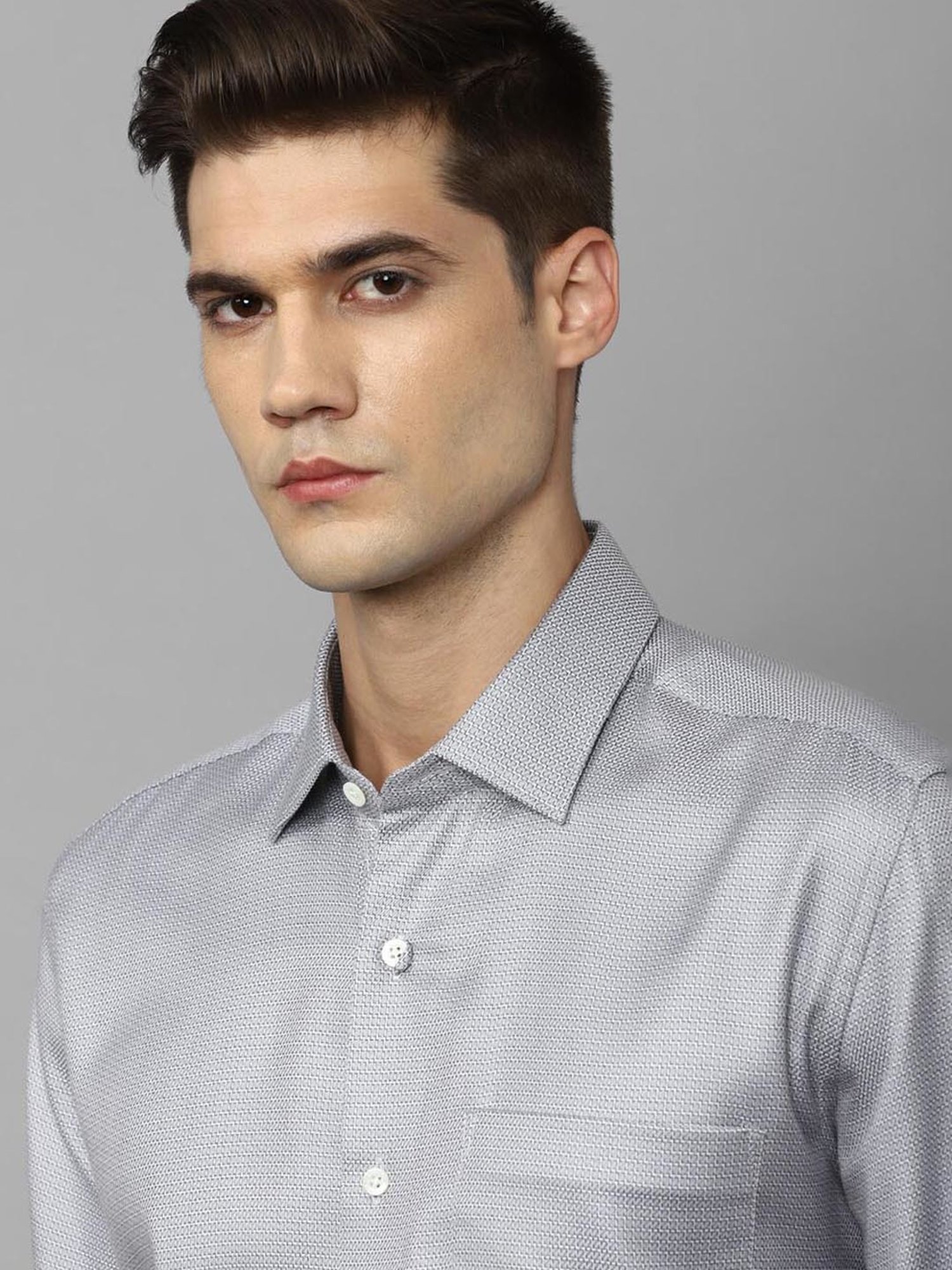 Luxure By Louis Philippe Grey Cotton Regular Fit Printed Shirt