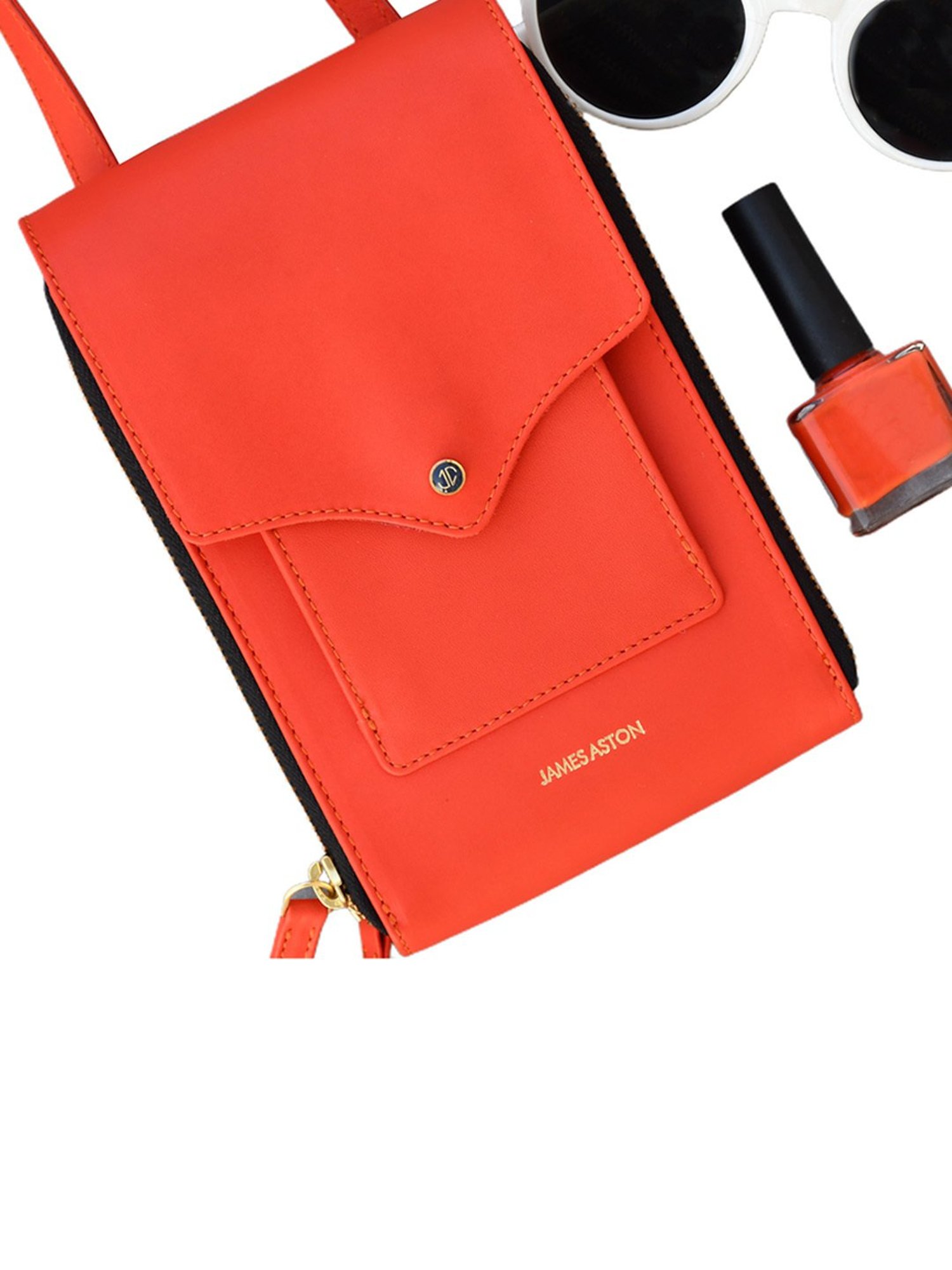 James Aston Aurora Orange Peach Leather Cross Body Bag