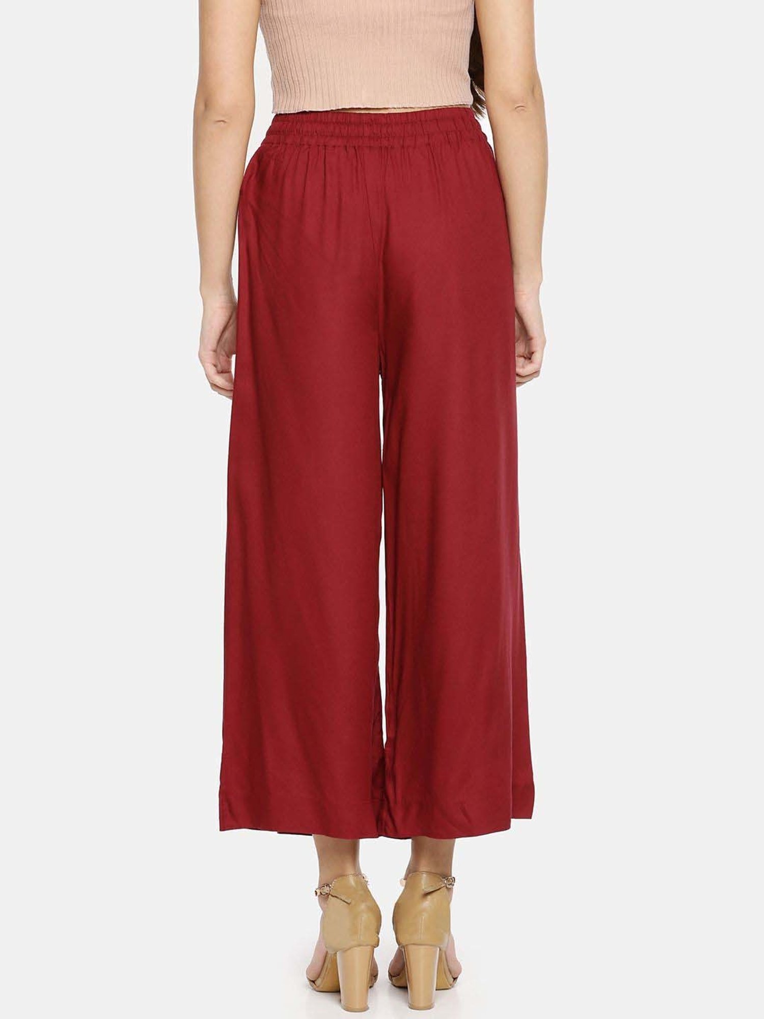 TWIN BIRDS Maroon & Rust Mid Rise Palazzos - Pack Of 2