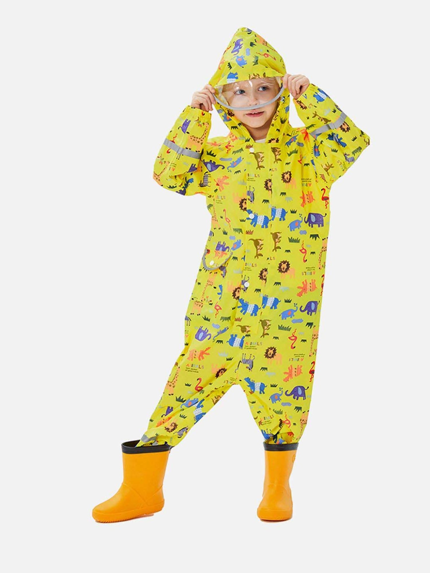 Little Surprise Box Kids Yellow Printed Full Sleeves Raincoat