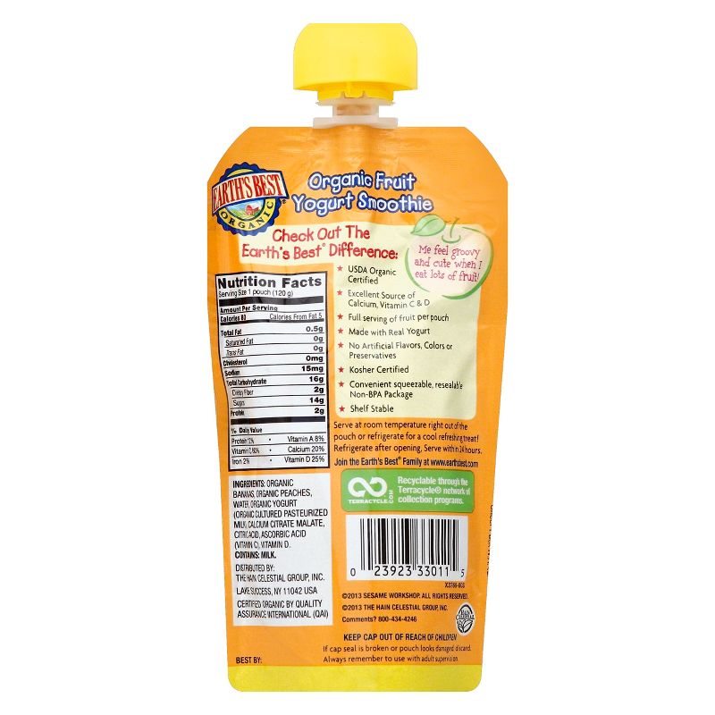 Earth's Best Organic Fruit Yogurt Smoothie Peach Banana - 4.2oz
