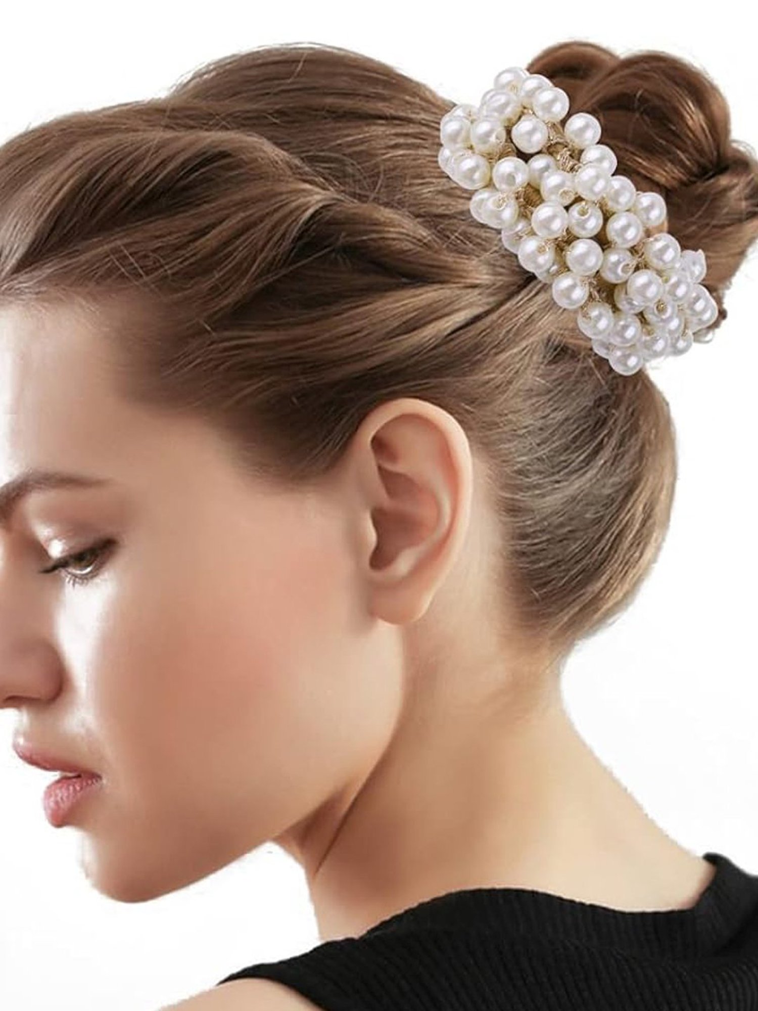 OOMPH Combo of 3 Pearls Gold Pink White Rubber Band Ponytail Holder Stylish Latest