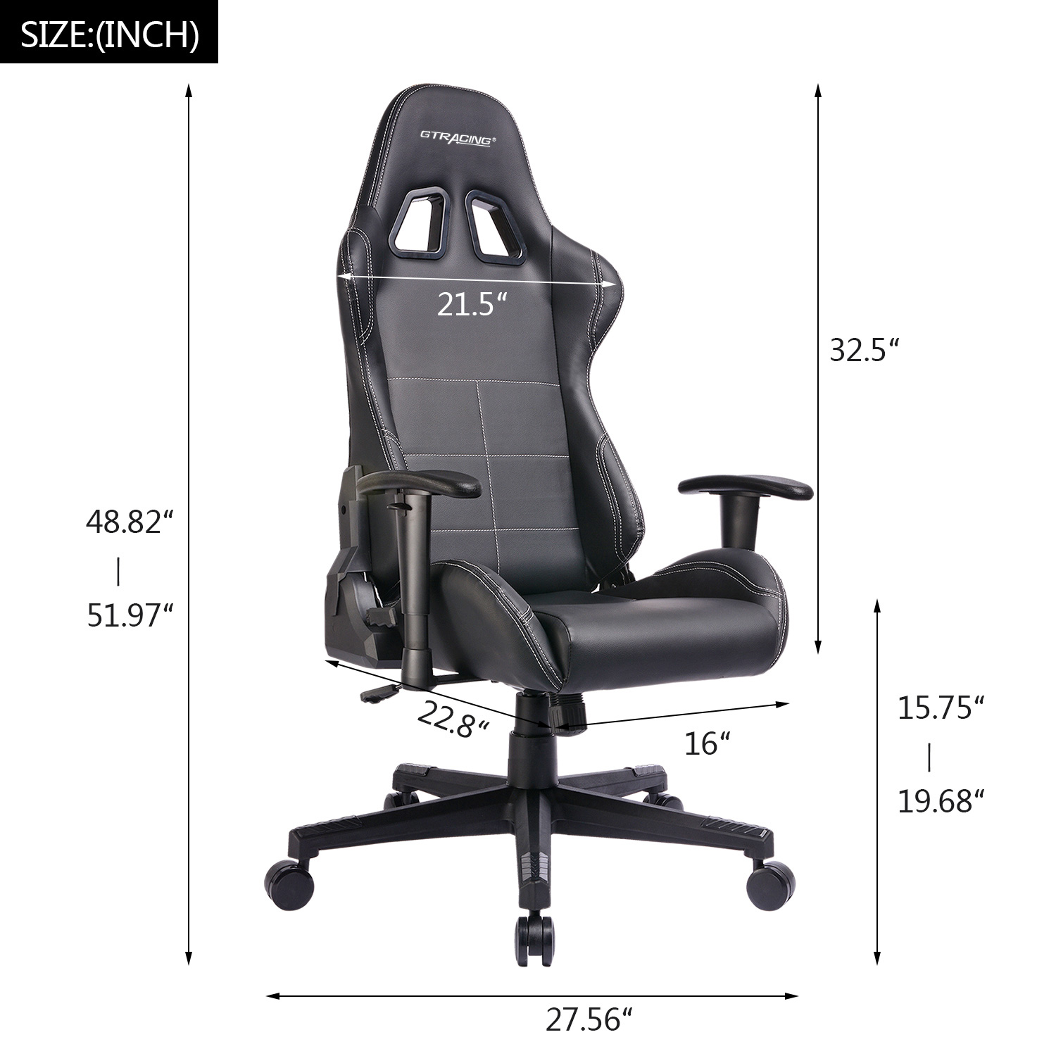 GTRACING Ergonomic Office Chair - Racing Seat, Height Adjustment, Pillows, Recliner, Swivel Rocker Tilt, for E-Sports, Computers, and Gaming