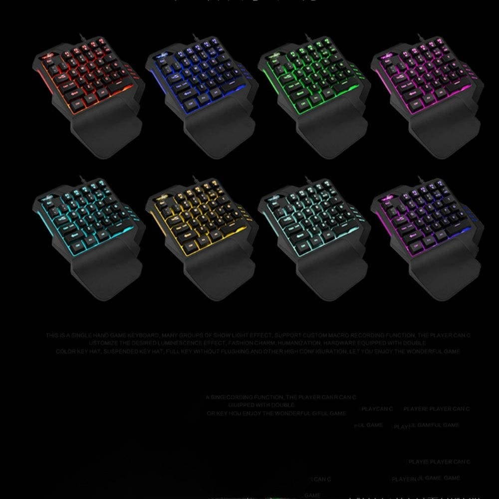 QCSMegy One-Handed Keyboard RGB Light Effect Game Keyboard to Eat Chicken LOL Hand Game Keyboard (Color : Mixed Version)