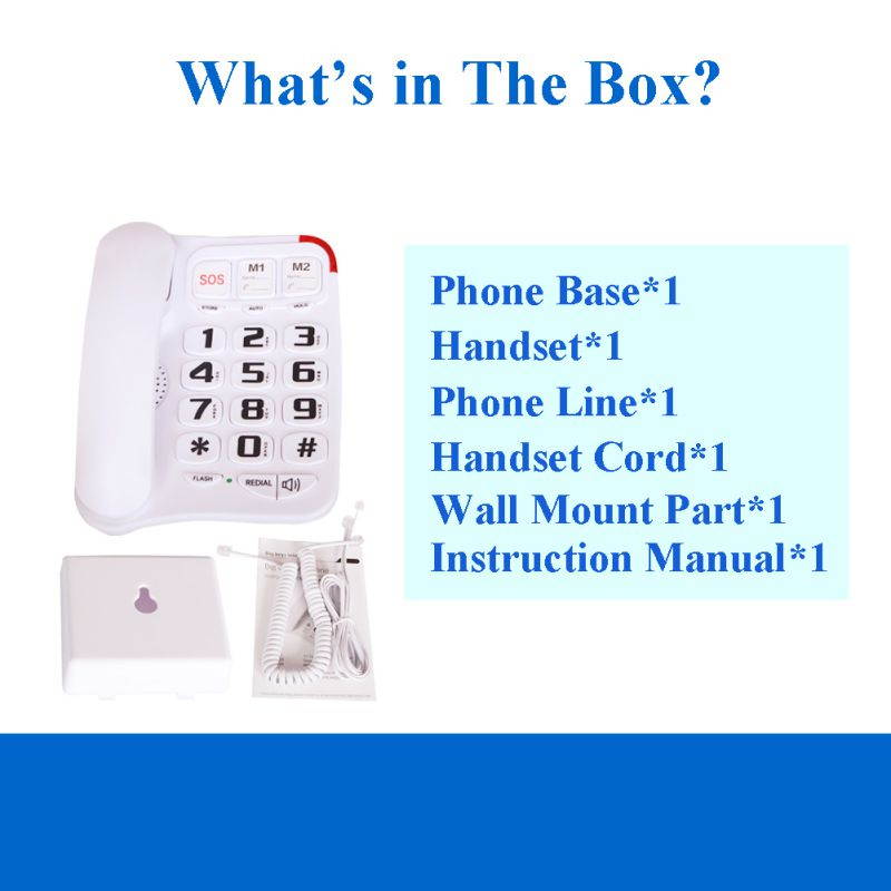 KerLiTar P045W Picture Care Phone for Seniors Big Button Corded Phone for Elderly with 3 One-Touch Speed Dial with Memory Protection/Wall Mountable/SOS Emergency