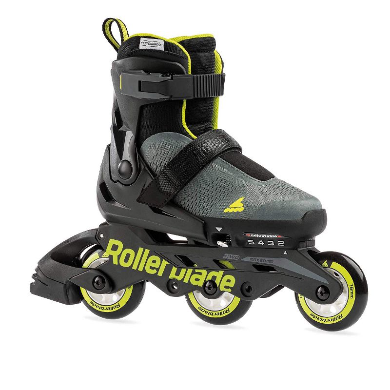 Rollerblade Microblade 3WD Inline Adjustable Lace Free Roller Skates for Kids, Black and Lime