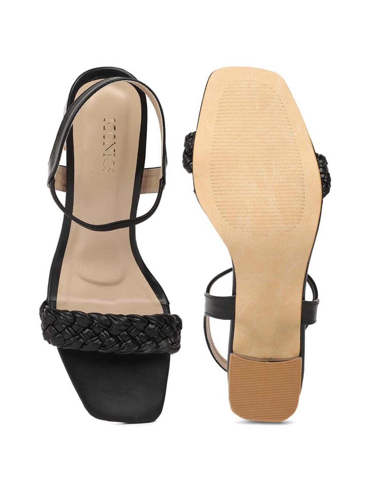 Iconics Women's Black Ankle Strap Sandals