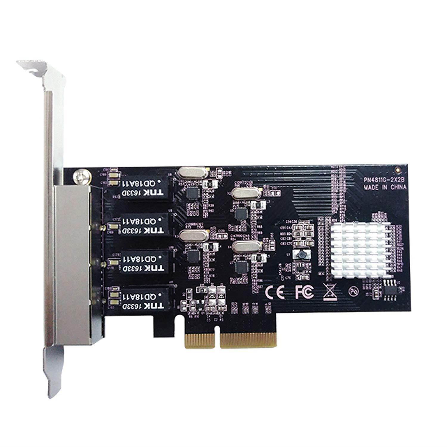 Vantec 4-Port PCIe Gigabit Ethernet Network Card with Low Profile Bracket 9K Jumbo Frame for PCIe x4/x8/x16 Slot Black/Silver (UGT-PC100GNA)