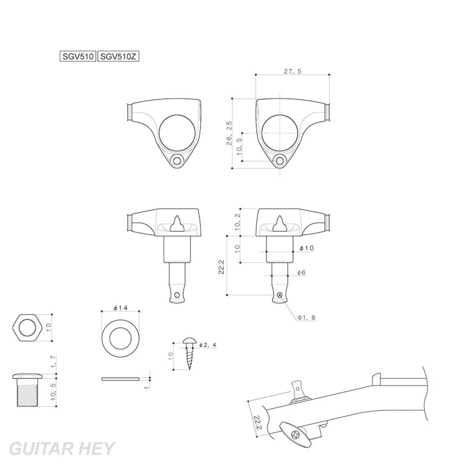 NEW Gotoh SGV510Z-L5 Tuning Keys Set 1:21 Ratio 3x3 - ANTIQUE X-FINISH GOLD