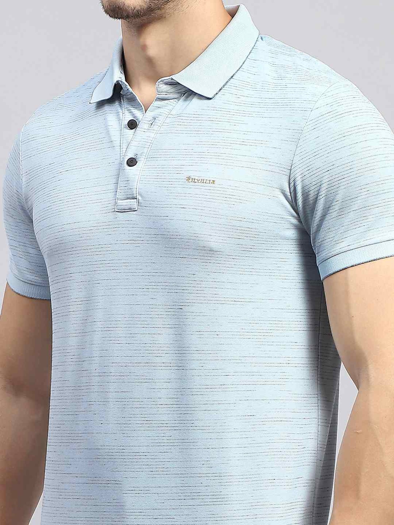 Monte Carlo Sky Blue Regular Fit Striped Polo T-Shirt