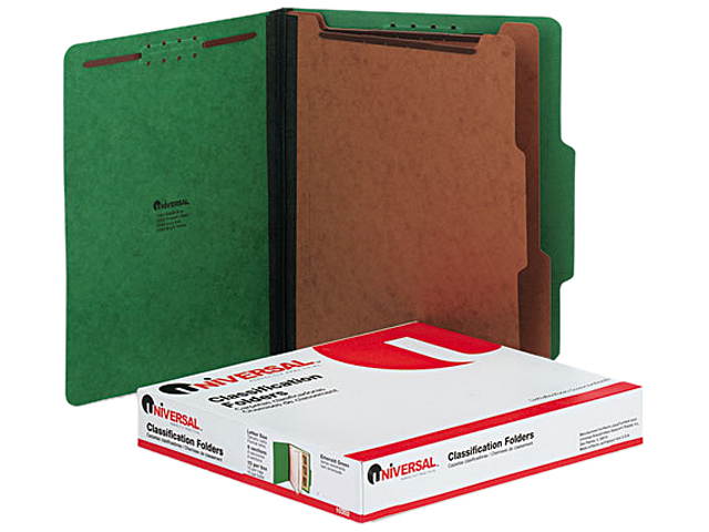 Universal 10302 Pressboard Classification Folders  Ltr  6-Section  Emerald GN  10/box