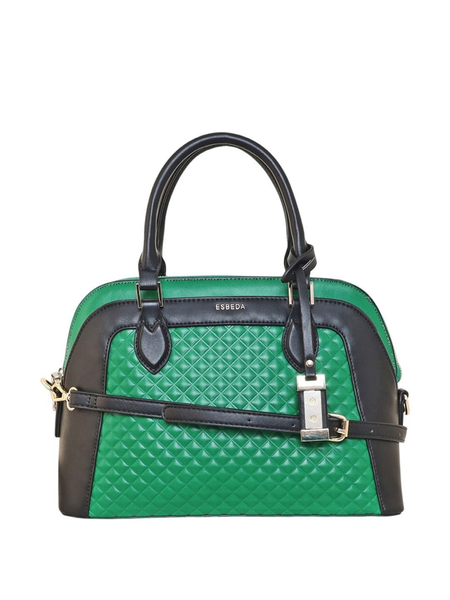 Esbeda Green & Black PU Quilted Handbag