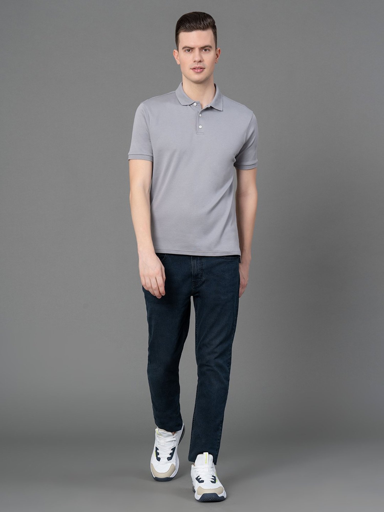 Red Tape Slate Grey Regular Fit Cotton Polo T-Shirt