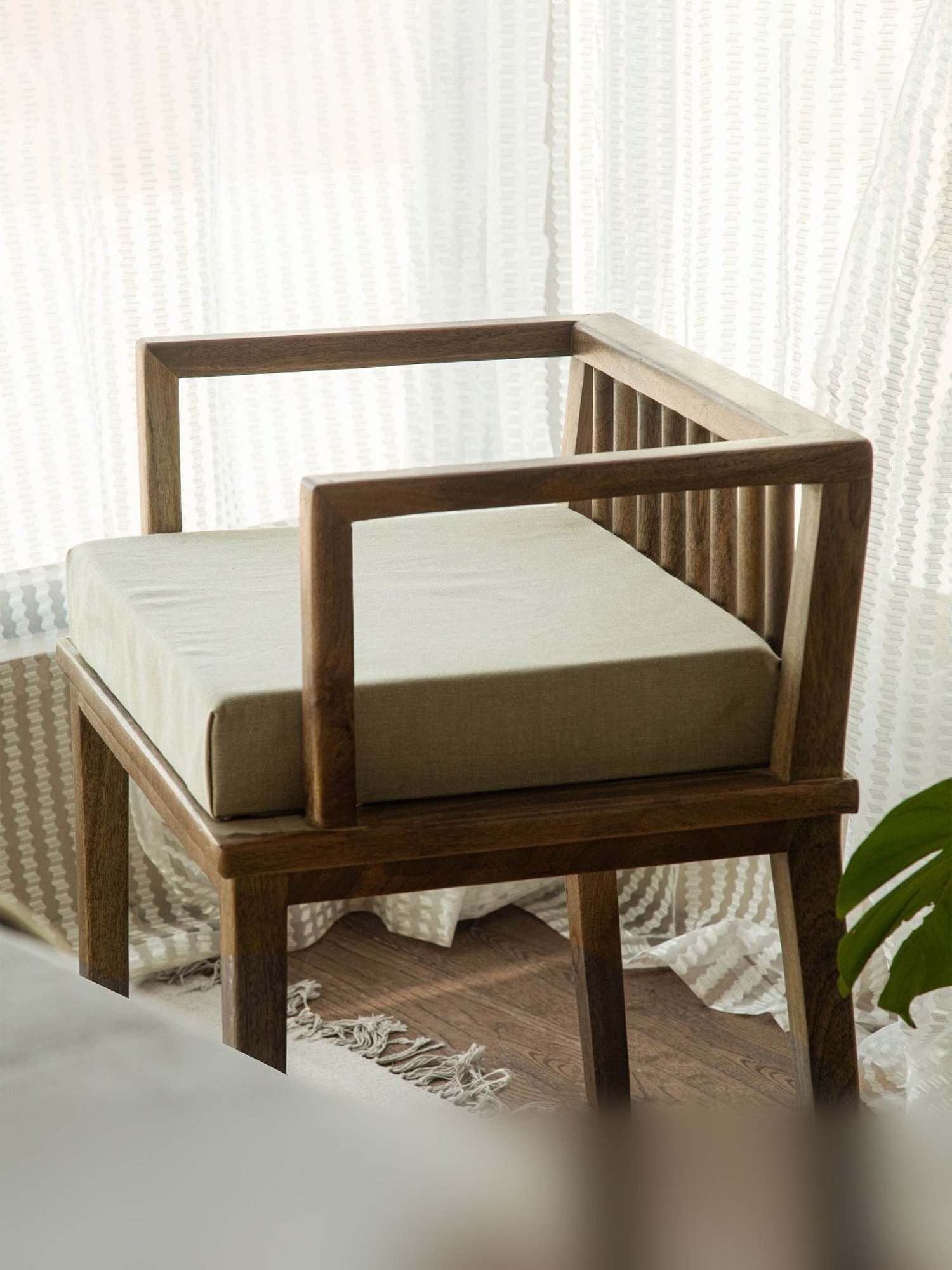 ellementry Lei Pan Grey Mango Wood Cushion Seated Chair