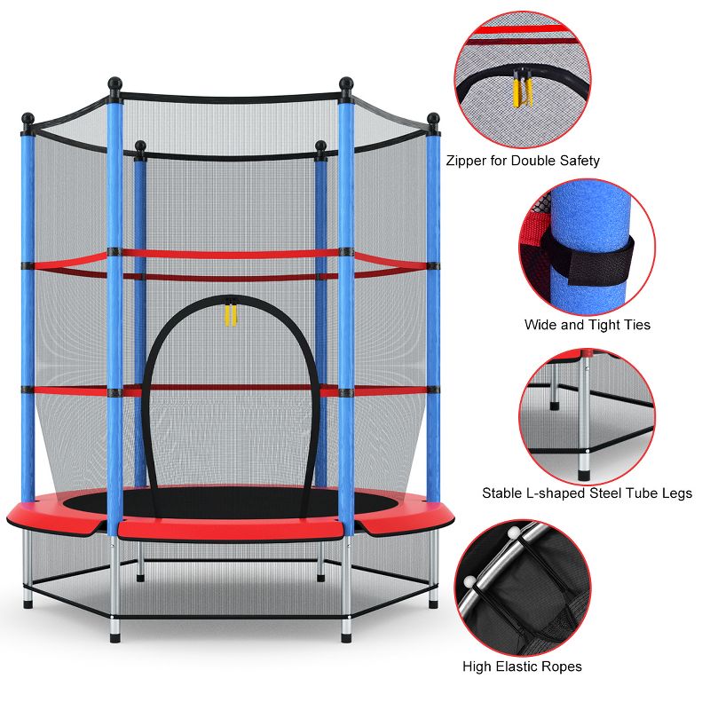 Costway 14 Ft Multicolored Trampoline Recreational Exercise w/ Safety Net Ladder