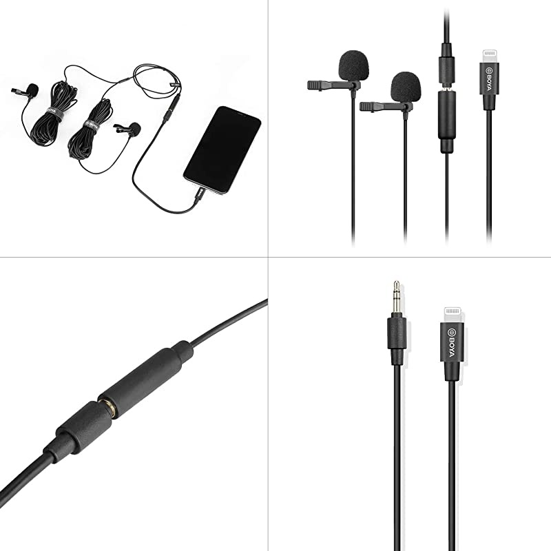 BY-M2D Digital Omnidirectional Dual-Head Lavalier Microphones Compatible with iPhone, iPad, and iPod Touch iOS Devices