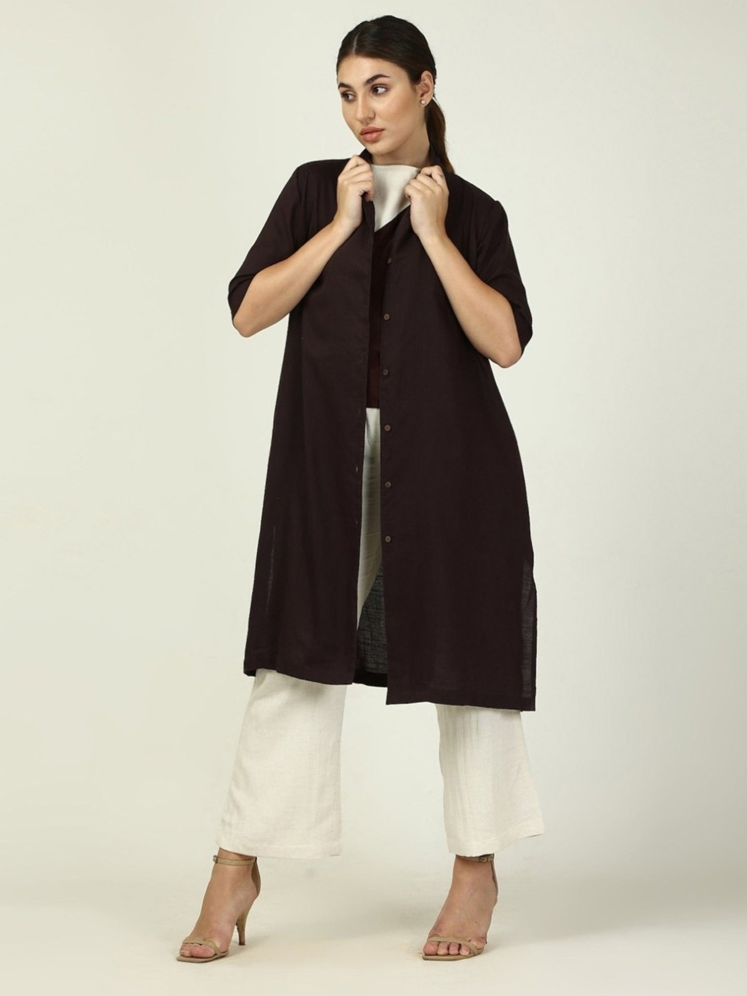 Saltpetre Classic Linen Coffee Brown Overlay & Cream Wide Leg Trouser Coord Set