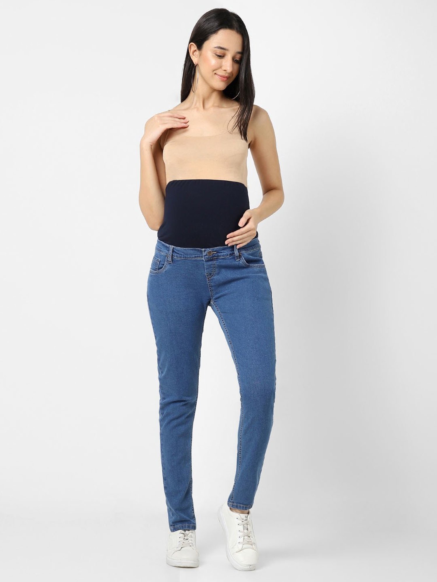 Mystere Paris Blue Cotton Maternity Jeans