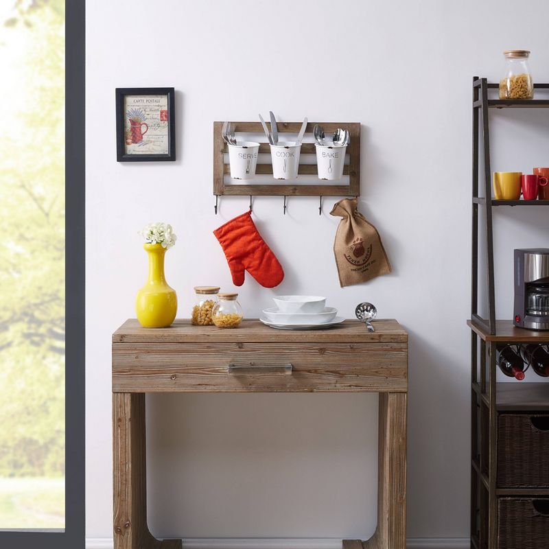 Hanging Storage Utensil with Hooks and Distressed Wood White - Danya B.