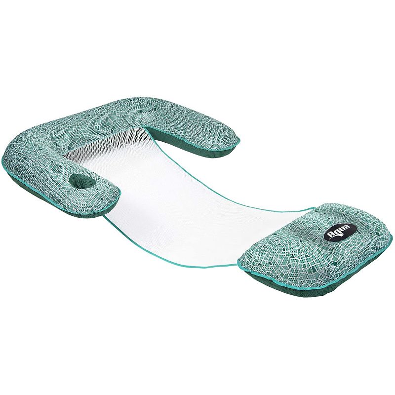 Aqua Mosaic AZL17010 3 in 1 Inflatable Float Lounge Chair with Cupholder 250 Pound Capacity for Swimming Pools, Beach, and Lakes, Green Mosaic