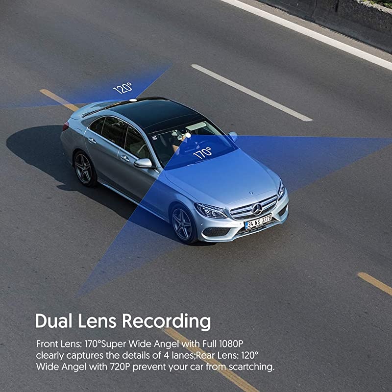 Dash Cam Front and Rear  Dual Dash Camera for Cars 1080P Mini DVR Car Driving Recorder with Parking Monitor, Motion Detection, Loop Recording, Super Night Vision(CR600)