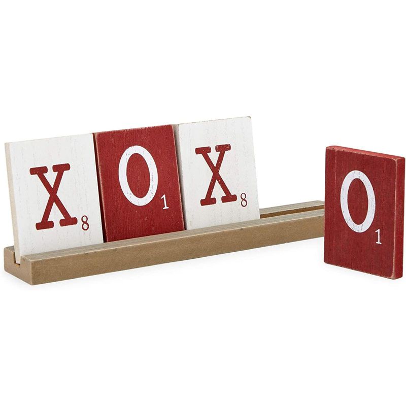 Farmlyn Creek 5 Pieces Wooden XOXO Letters with Stand, Valentine's Tabletop D'ecor