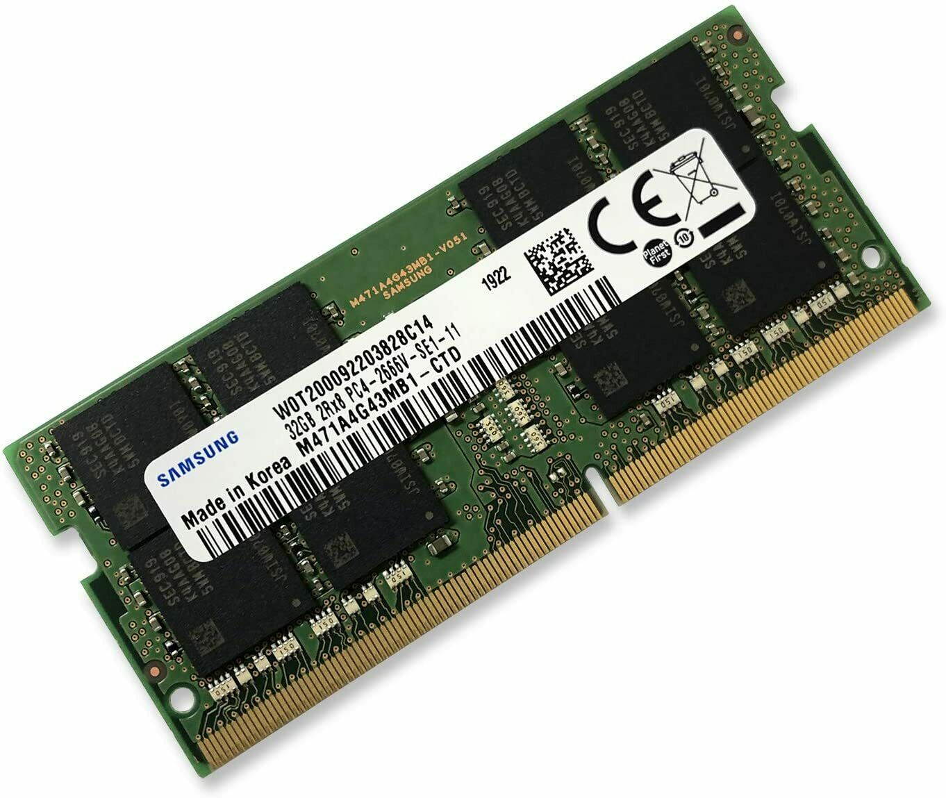 Samsung 64GB (2X32GB) DDR4 2666MHz Laptop Memory SODIMM Non-ECC 260pin 1.2V M471A4G43MB1-CTD
