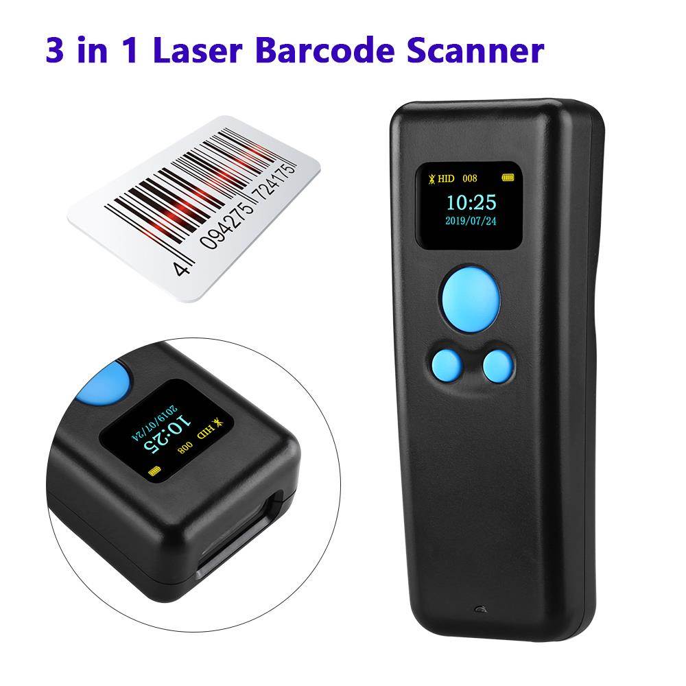 Portable 1d high speed handheld bluetooth barcode 3 in 1scanner gun compatible with various apps and computer