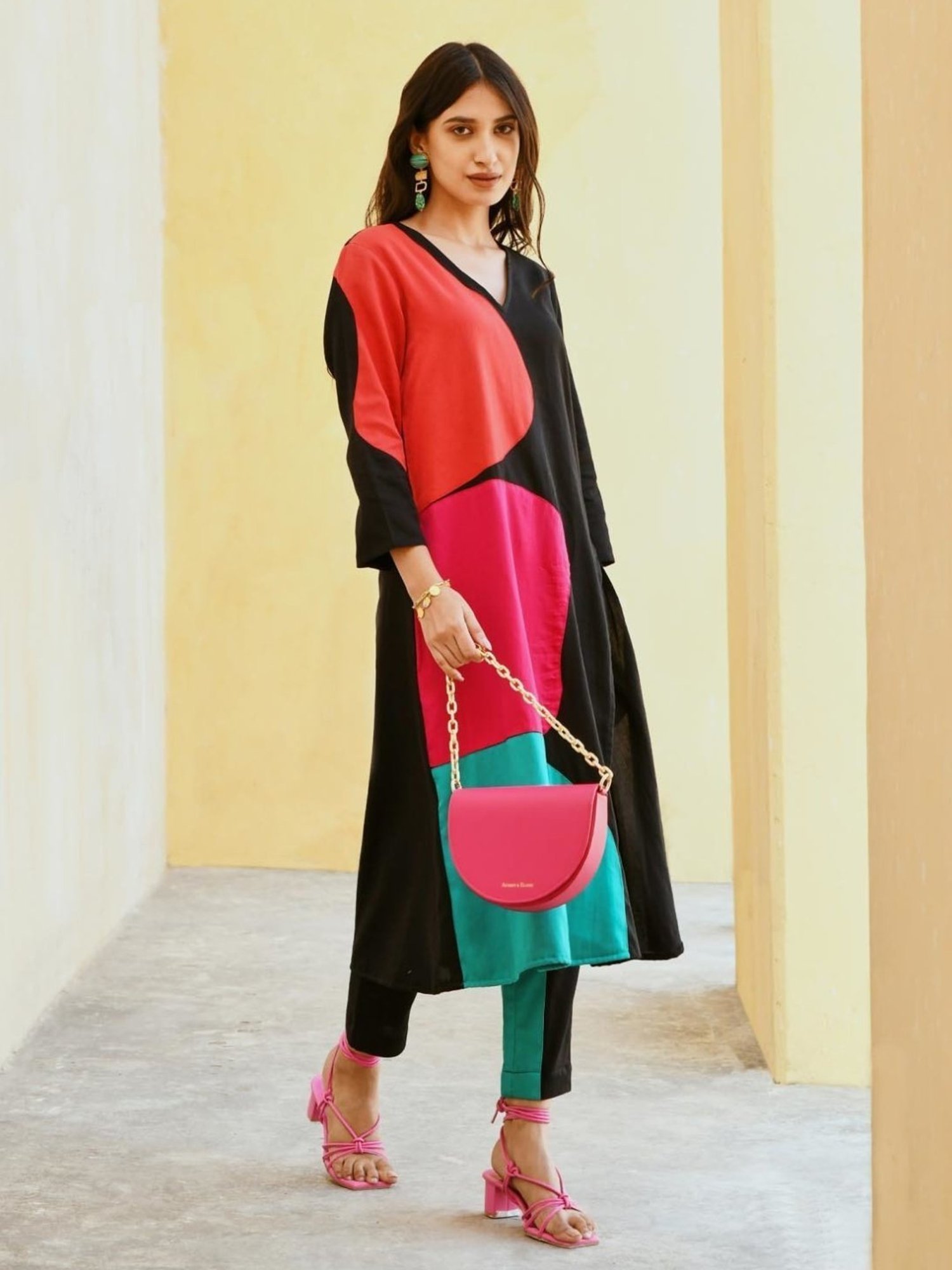 Gulaal Black Valentino Fusion Patchwork Kurta