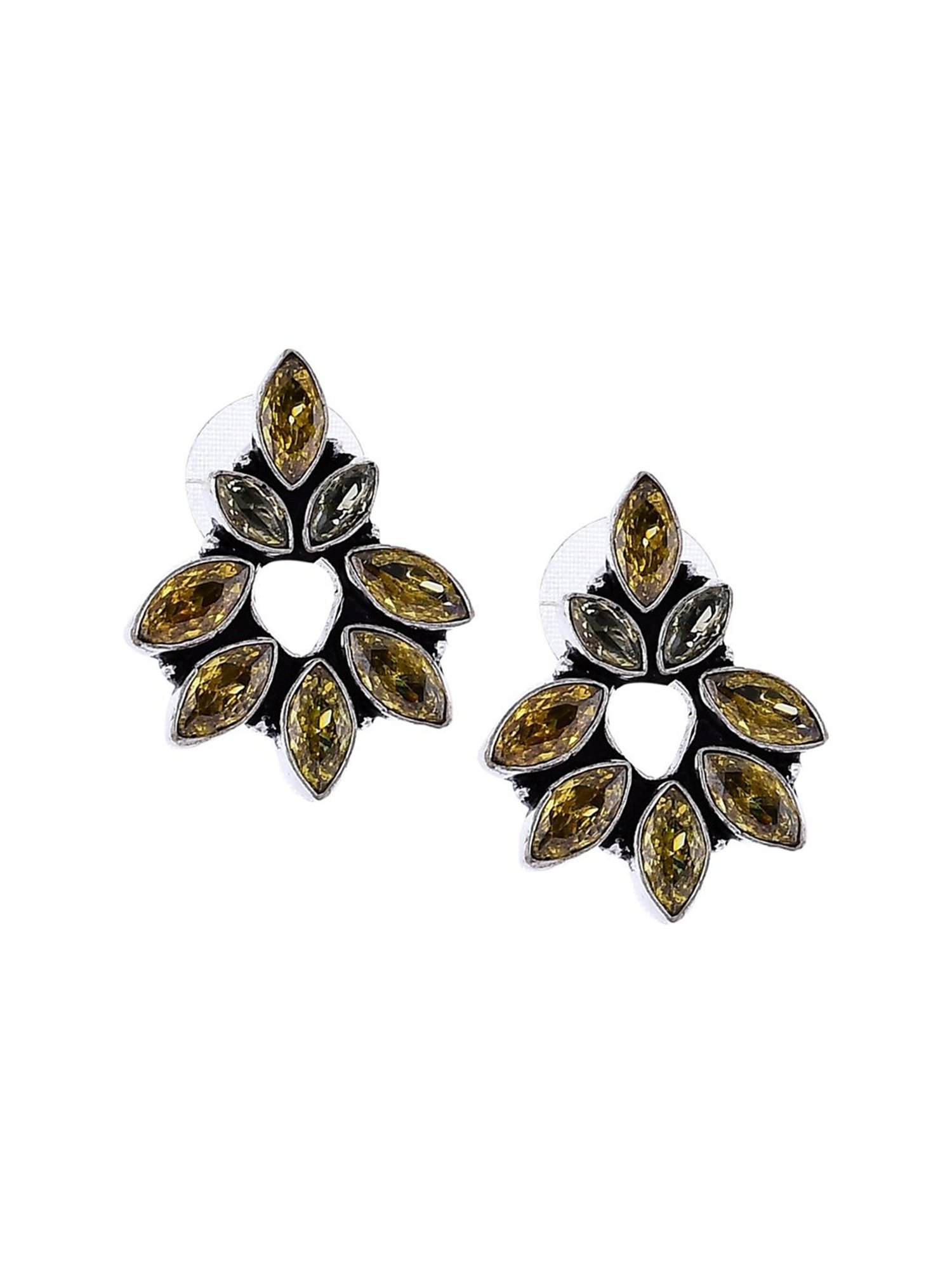 Imli Street Yellow Silver Tone Stone-Studded Handcrafted Stud Earrings