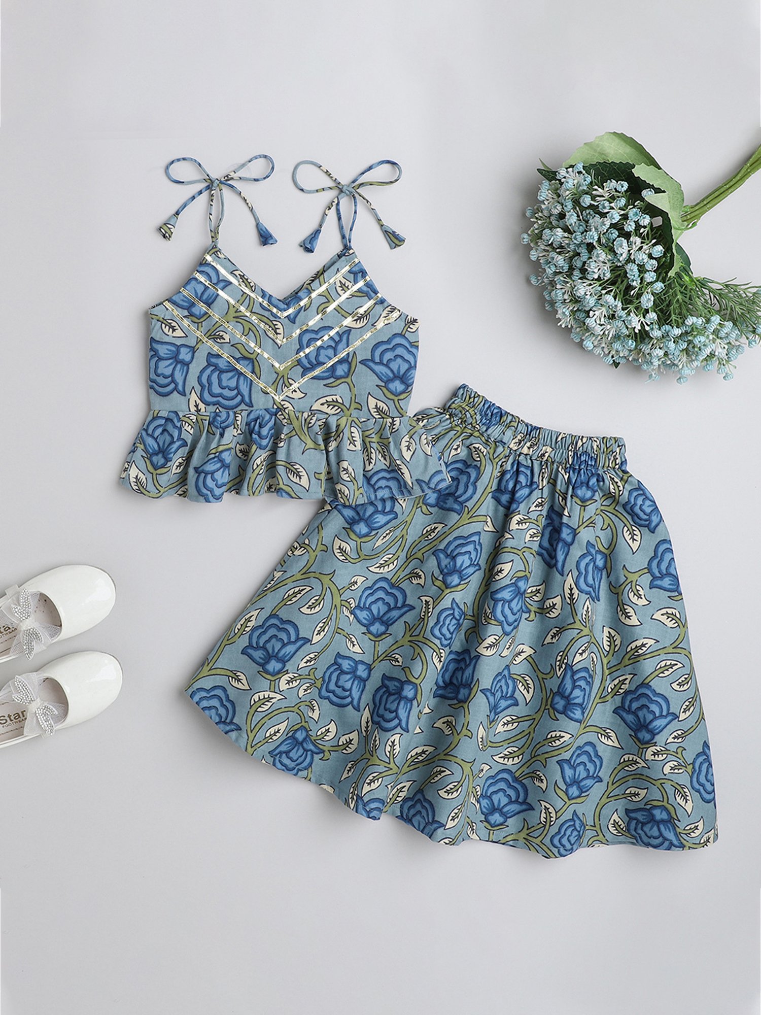 Many Frocks Kids Blue Embellished Ghagra with Choli