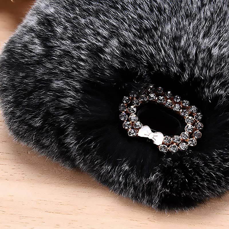 Furry Case with Black Stylus for iPhone SE 2020/iPhone 7/8 4.7 inch,Winter Warmed Fashion Faux Rabbit Bunny Fur Fluffy Plush Soft Case with Cute 3D Crystal Bowknot,Gray