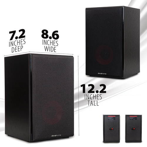 Deco Home DHPAS100 Passive 140W Bookshelf Speaker Set, 5-inch Woofer with Dome Tweeter, Modern Dark Wood Finish with Red Woofer Cone