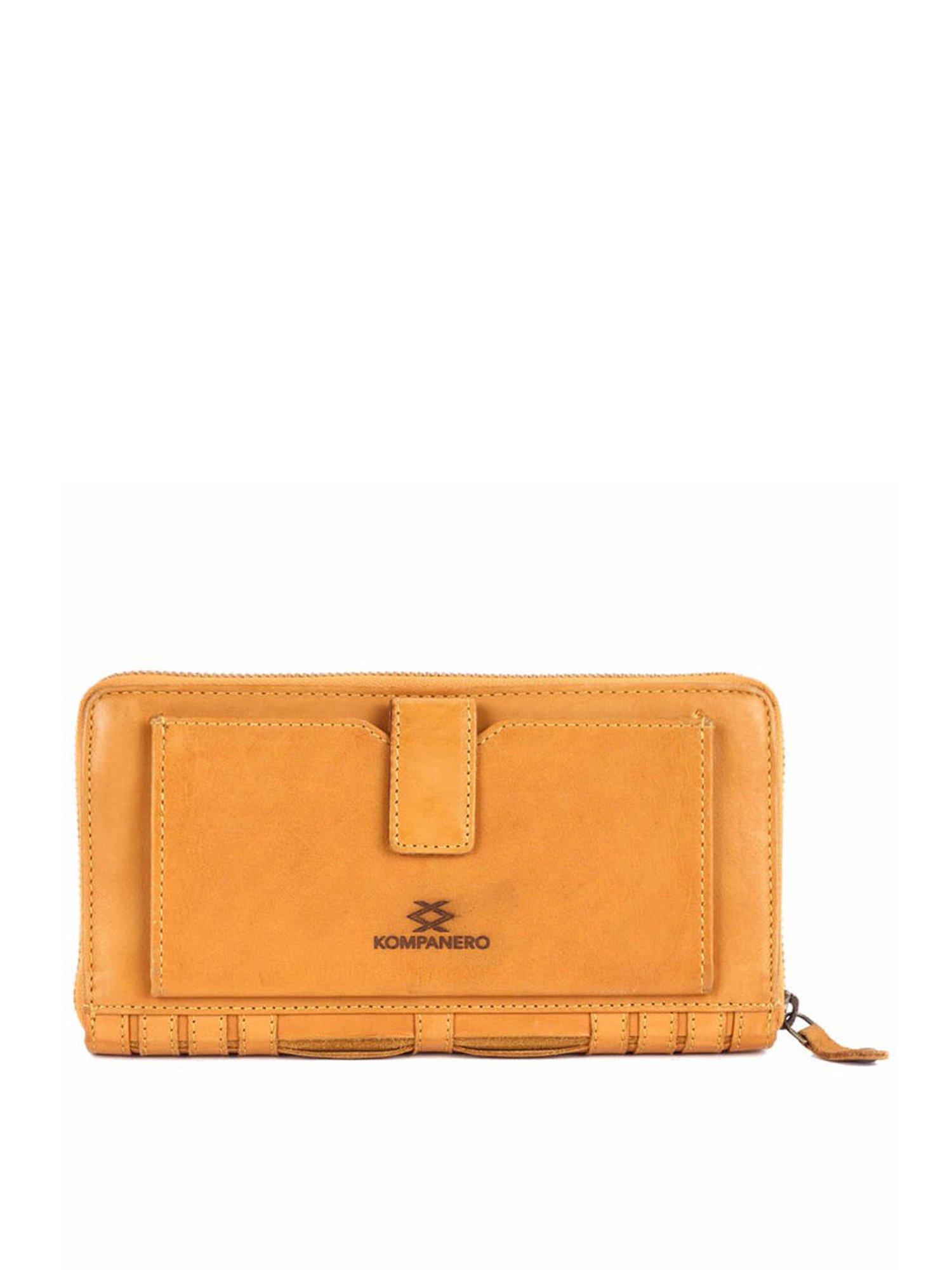 KOMPANERO Belle Mustard Leather Textured Zip Around Wallet