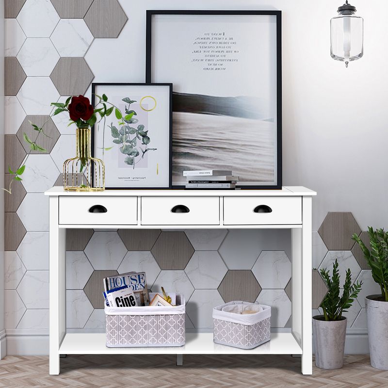 Costway 47'' Console Table Hall Table Side Desk Accent Table Drawers Shelf Entryway White