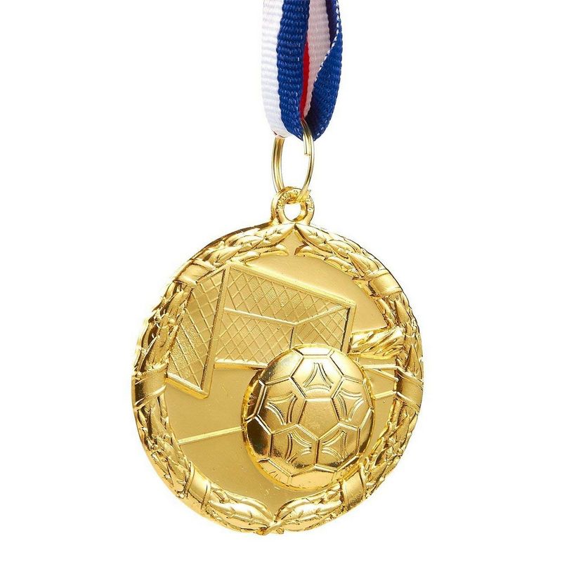 Juvale 12-Pack Gold Metal Medals Soccer Winner Awards for Kids Football Sport Games, 2" with 31" Ribbon