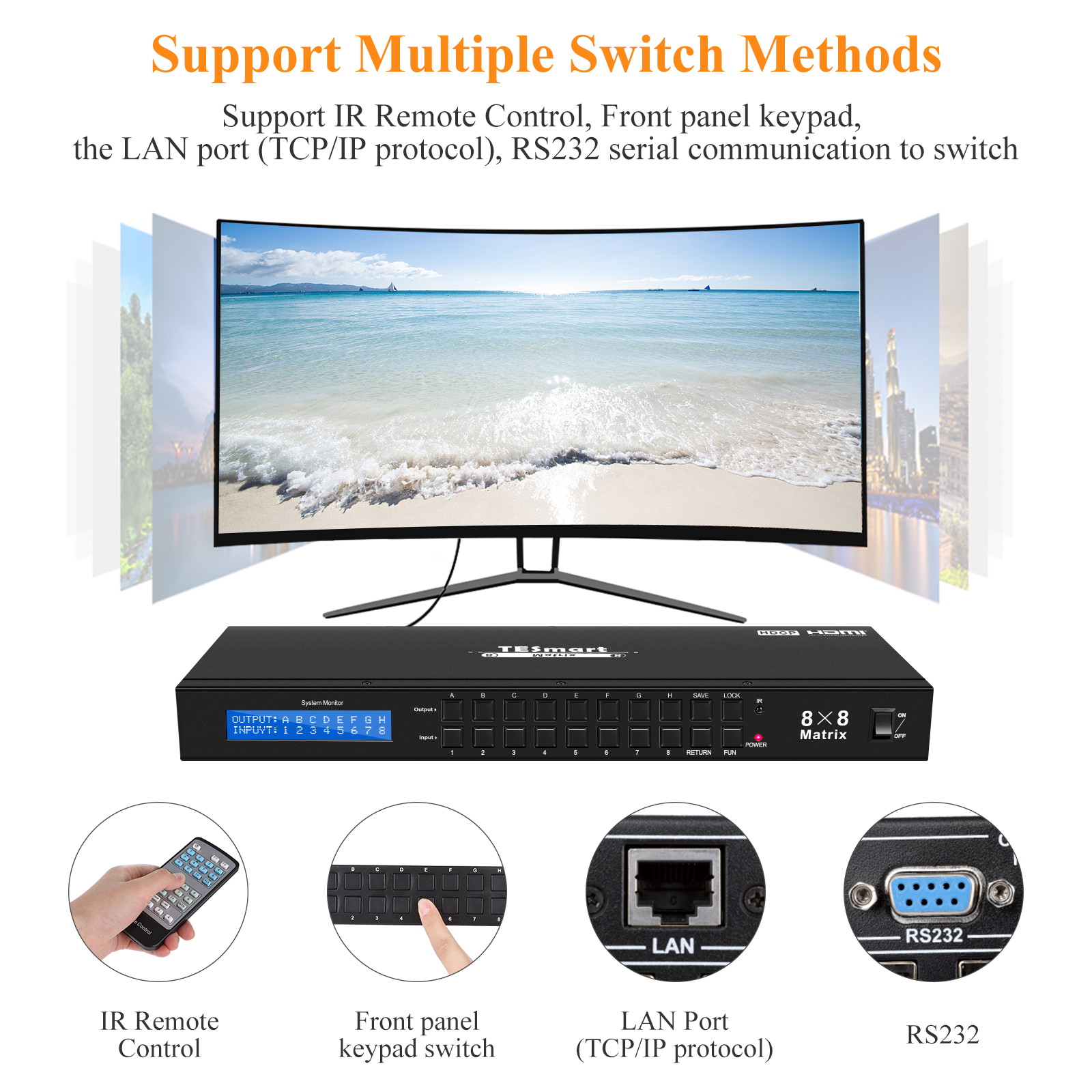 TESmart 8x8 Matrix Switcher Ultra HD 4K HDMI, Rack Mount, 4Kx2K@30HZ, 1080P@60Hz, 3D&Deep Color, LAN Port Control, HDMI 1.4