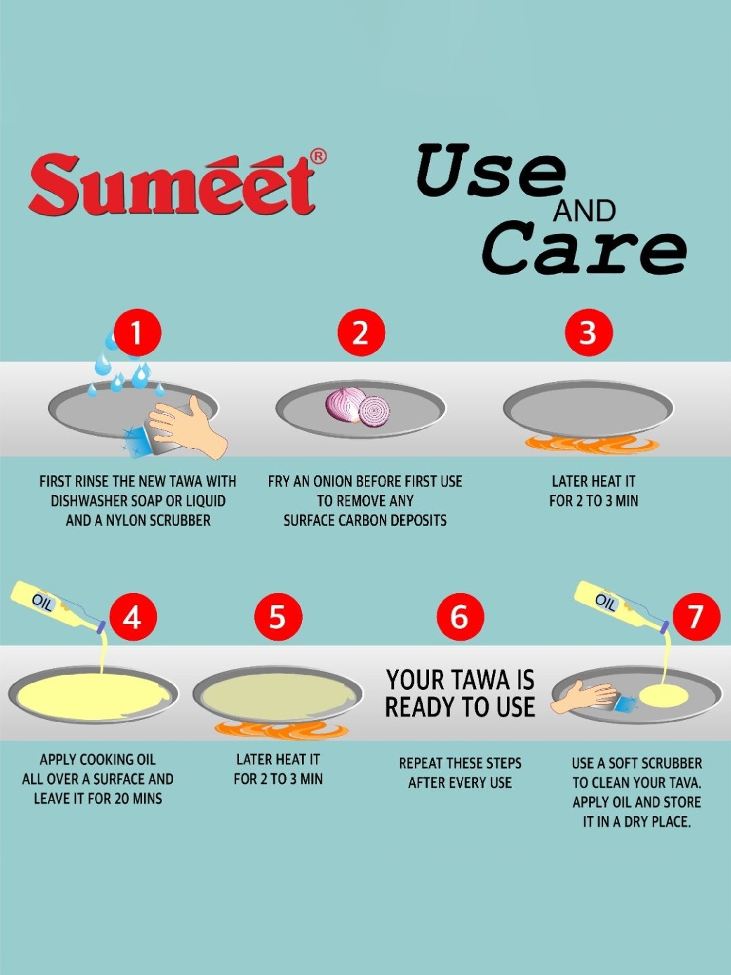Sumeet Pre Seasoned Carbon Steel (Iron) Fry Pan for Frying |22.3cm|1500ml, Gas & Induction-Friendly