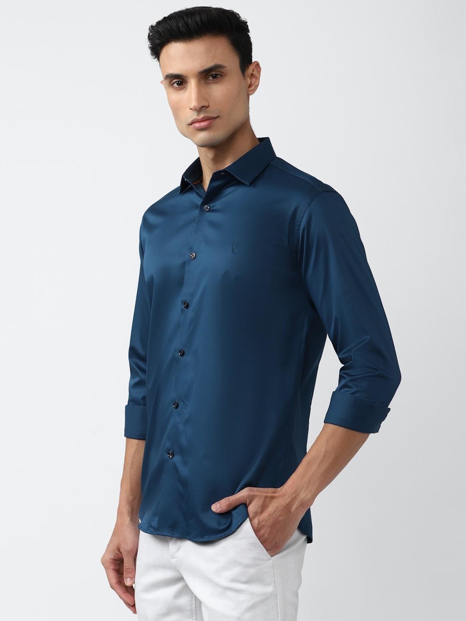 V Dot Blue Slim Fit Shirt