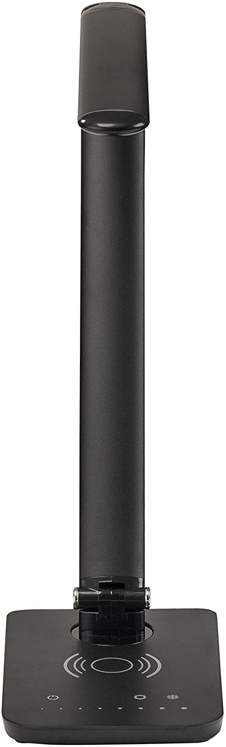 Safco Products Vamp LED Lamp with Pivoting Neck, Built-in Wireless Charging Pad, USB Port, Black