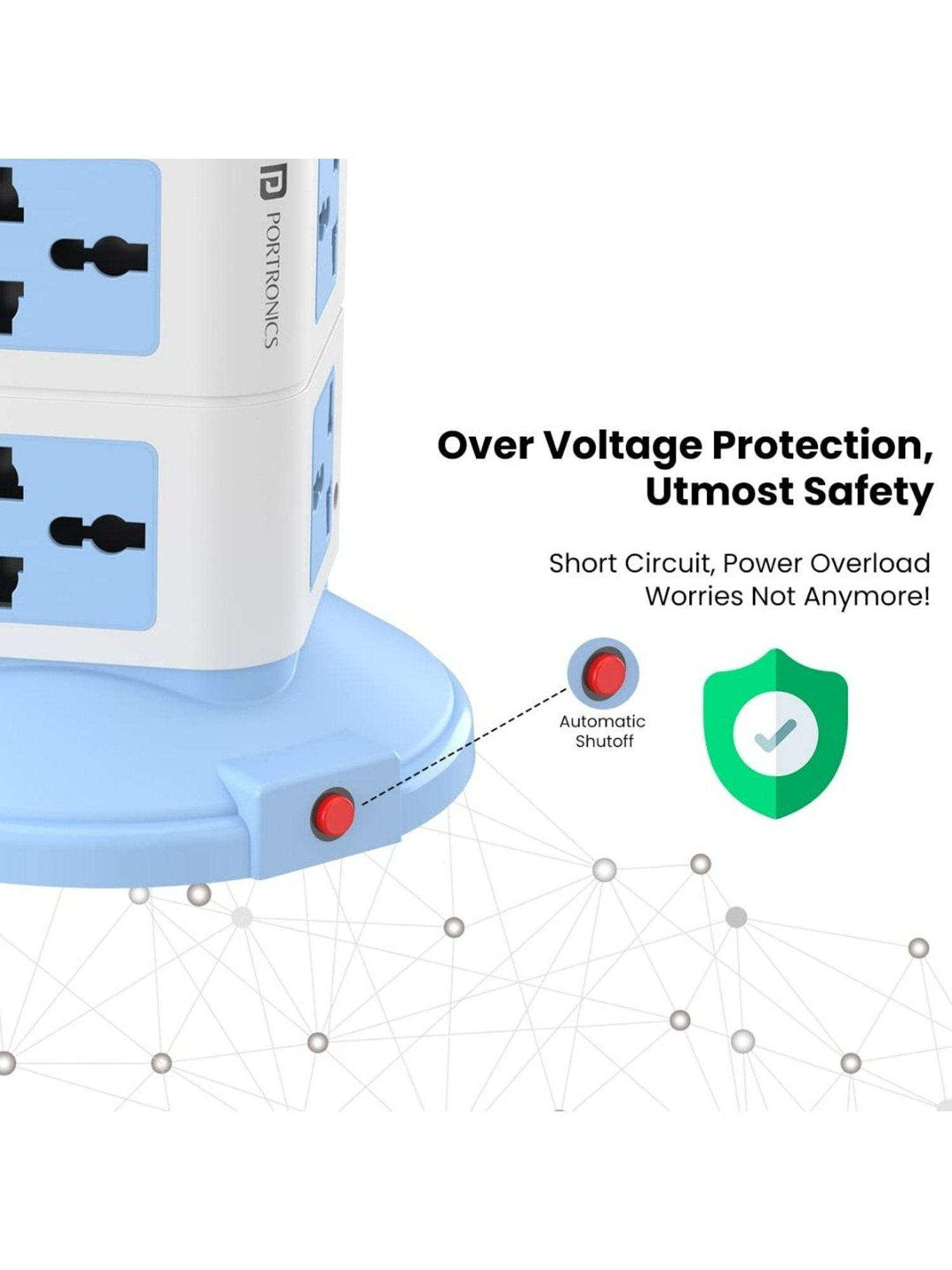 Portronics Power Plate 9 with 3 USB Ports, 8 Power Sockets 3M Cord Length (Blue)