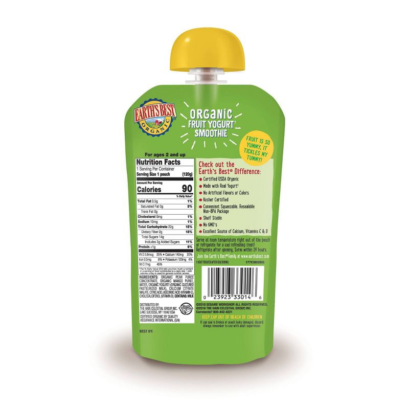 Earth's Best Organic Pear Mango Fruit Yogurt Smoothie - 4.2oz