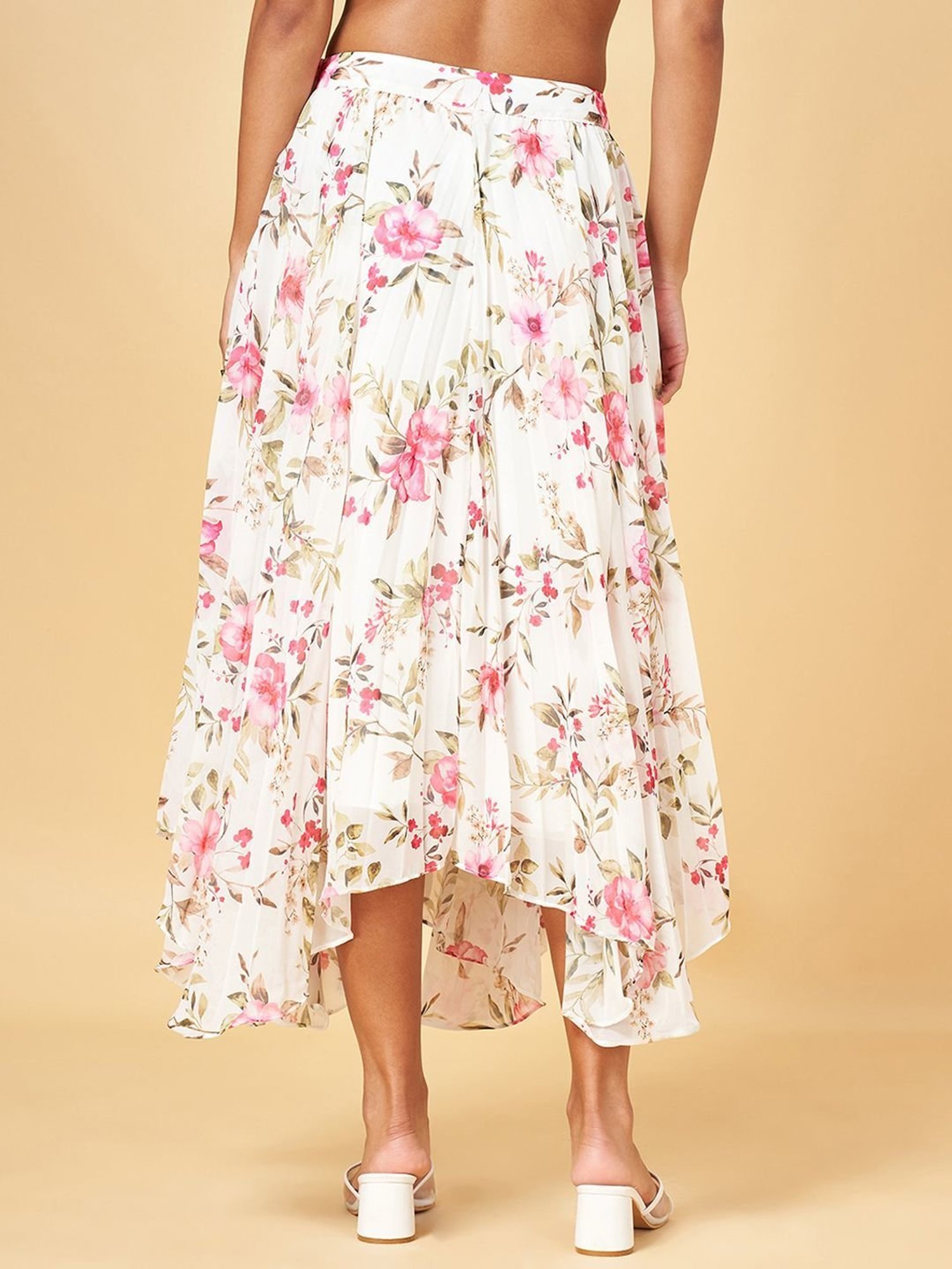 Honey by Pantaloons Off-White Printed Assymetric Skirt